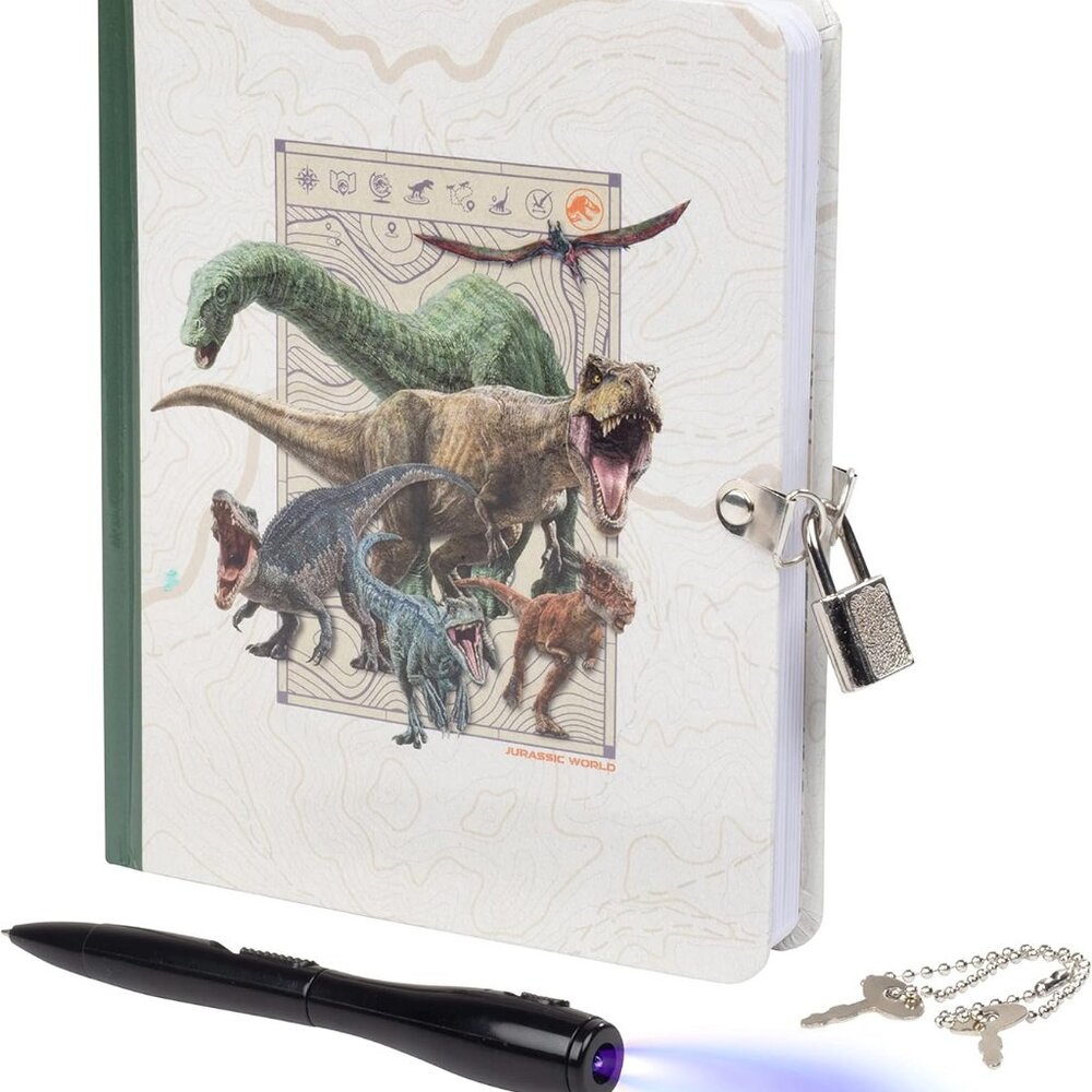 Jurassic World Dinosaur Lock and Key Diary with Ballpoint Pen and Magic UV Light